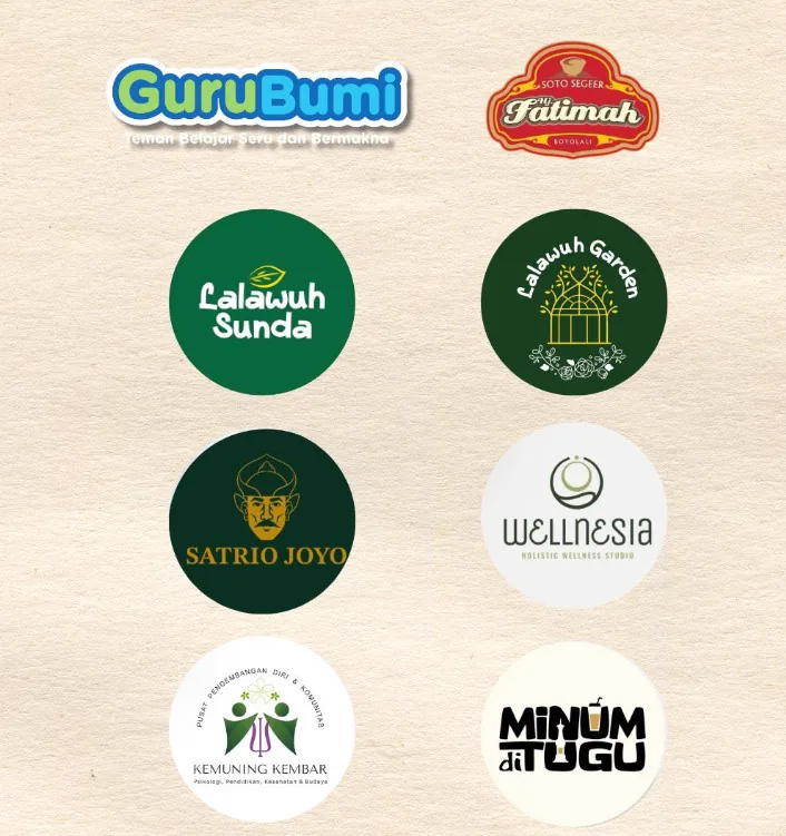 Logo mitra JogJamu: GuruBumi, Soto Segeer Fatimah, Lalawuh Sunda, Lalawuh Garden, Satrio Joyo, Wellnesia, Kemuning Kembar, Minum di Tugu